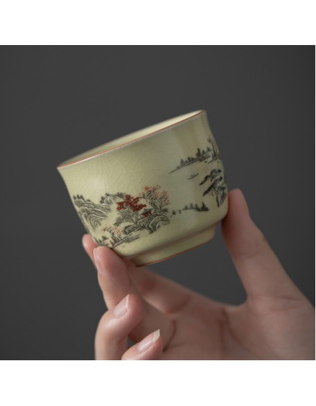 Mihuang Ruyao Master's Cup, Tea Tasting Cup, Crackled Glaze Tea Cup, Thousand Miles of Rivers and Mountains Cup