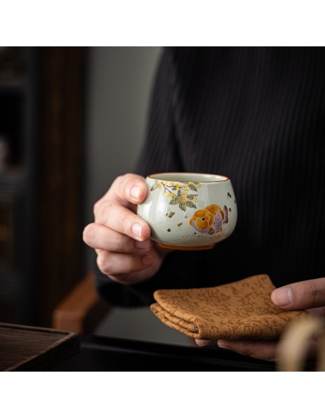 Wood ash goldfish teacup, owner's cup, tea tasting cup, gongfu tea cup, tea set, single cup, ceramic
