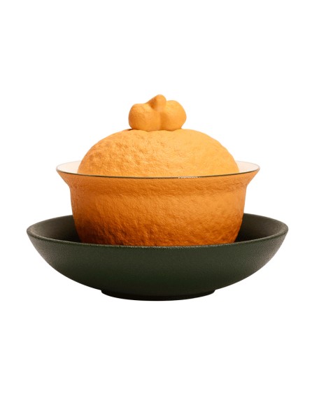 Good luck orange lid bowl cup creative non-scalding tea set white porcelain three-piece set with lid ceramic