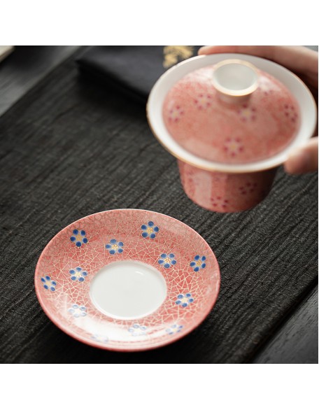 Ice Plum High-Quality Covered Bowl, Heat-Resistant, San Cai Ceramic Covered Bowl, Tea Gongfu Bowl