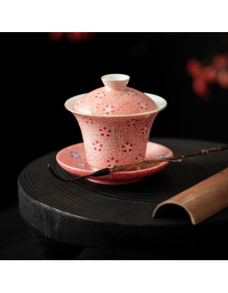Ice Plum High-Quality Covered Bowl, Heat-Resistant, San Cai Ceramic Covered Bowl, Tea Gongfu Bowl