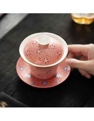 Ice Plum High-Quality Covered Bowl, Heat-Resistant, San Cai Ceramic Covered Bowl, Tea Gongfu Bowl