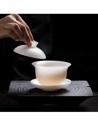 Ice-type jade porcelain lid bowl cup, white porcelain tea set that does not burn your hands, gongfu bowl